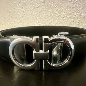 Men's Black Leather Belt with Silver Buckle
